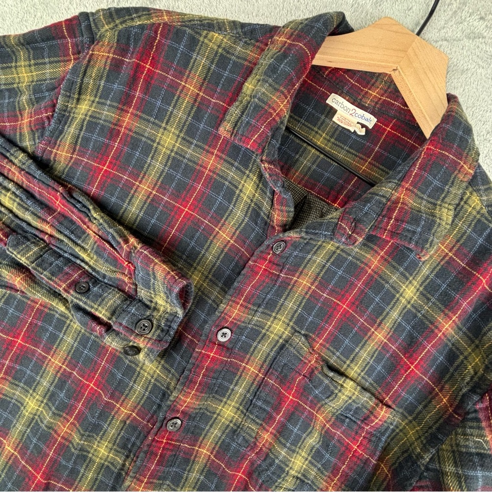 Carbon2Cobalt Shirt Men Large Green Red Plaid Flannel Gauzey Outdoor - Picture 11 of 13